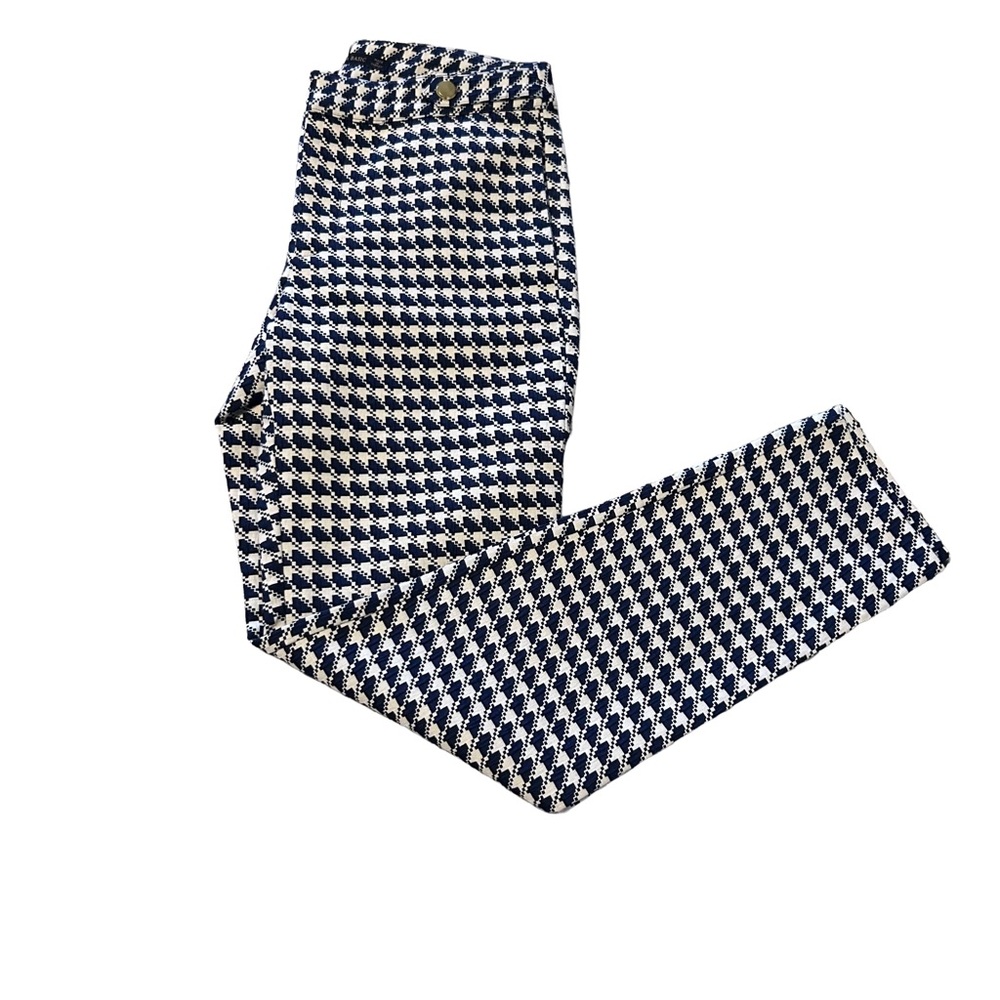 Zara Basic Navy and White Tailored Houndstooth Pa… - image 1